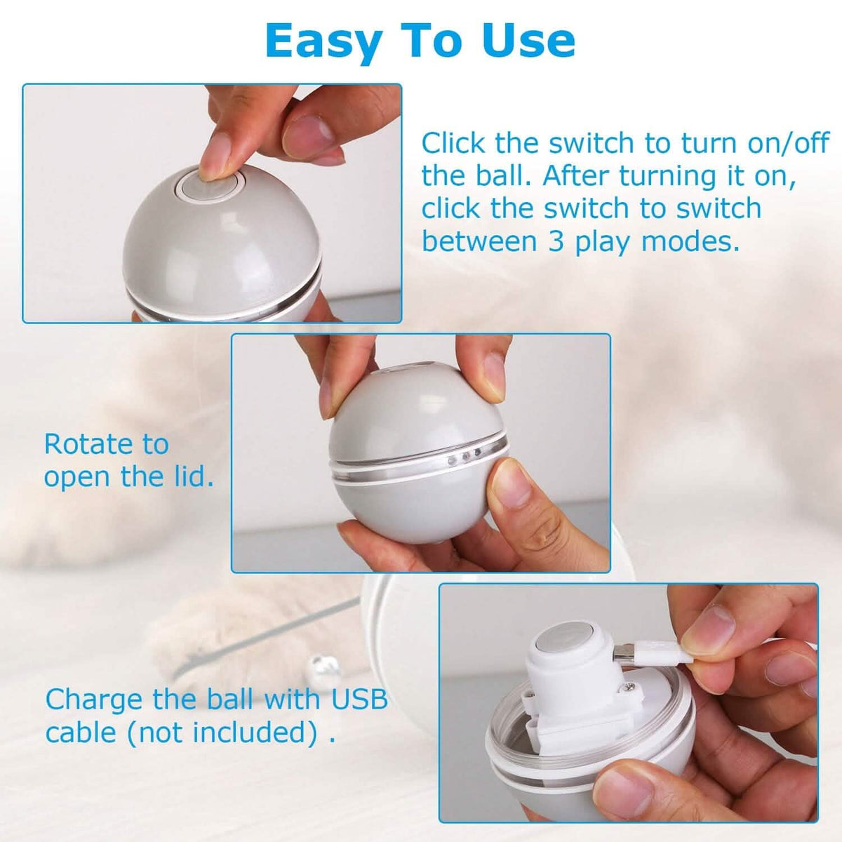 Cat Teaser Ball Automatic Self Rotating Interactive Cat Motion Exercise Toy - A-1 Thread Vault