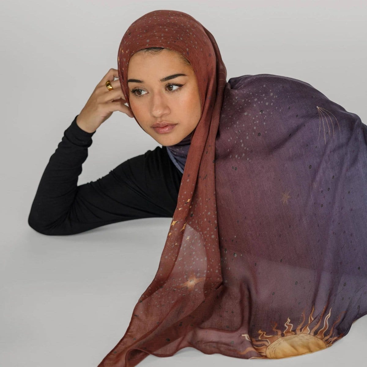 Celestial Sun & Galaxy Print Ombre Hijab Scarf(MH242) - A-1 Thread Vault