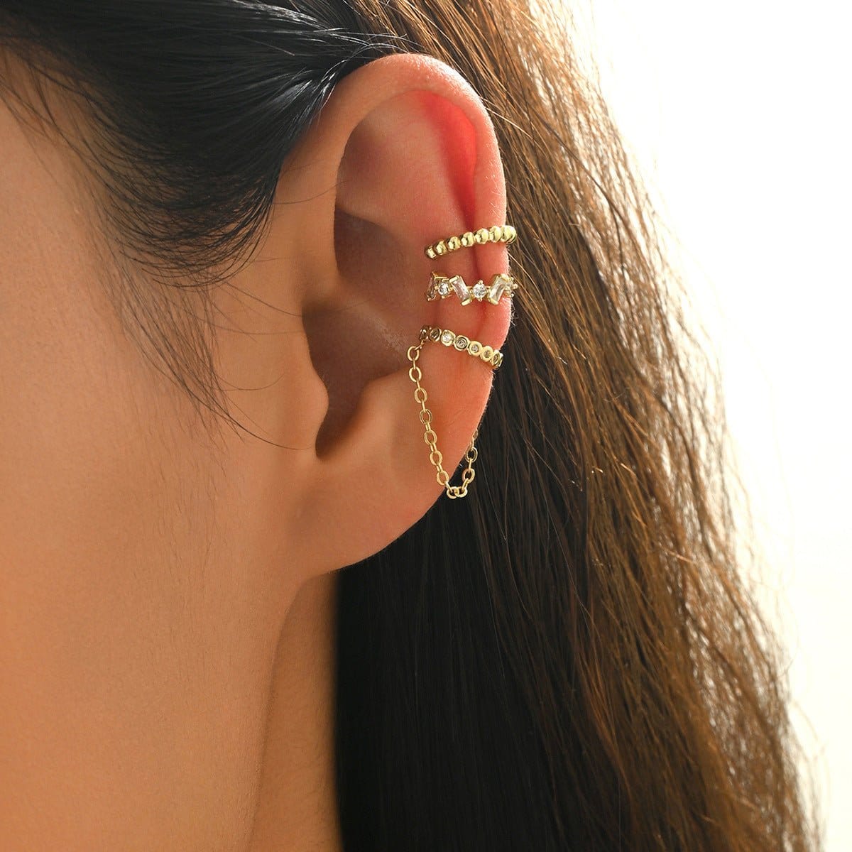 Chain Tassel Crystal Ear Cuff Set (MAC413) - A-1 Thread Vault