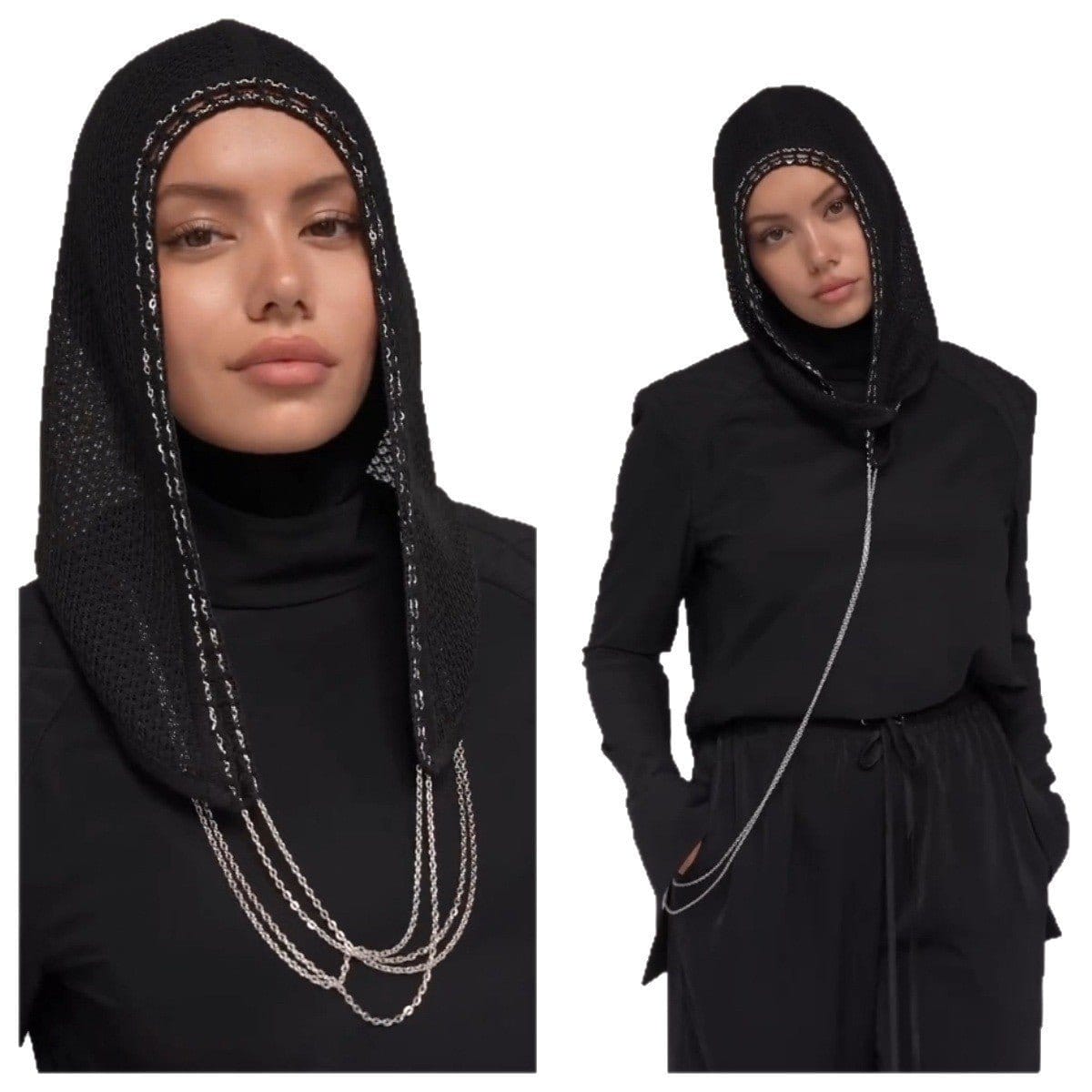 Chain Trim Hijab Cap | Sparkle Knit Balaclava with Chains(MAC375) - A-1 Thread Vault