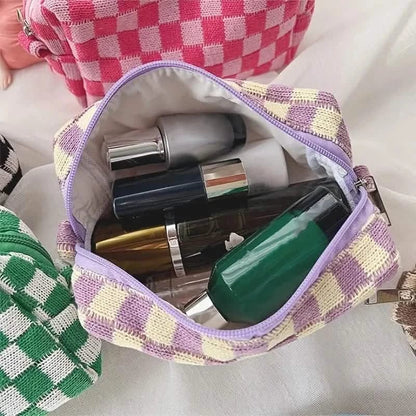 Checkered Pattern Zipper Makeup Bag - A-1 Thread Vault