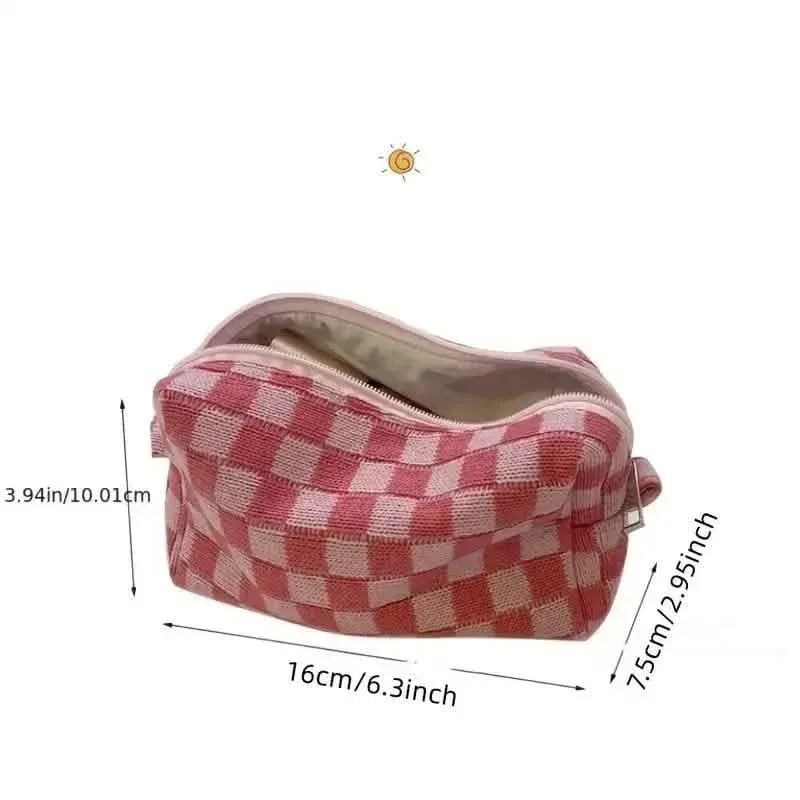 Checkered Pattern Zipper Makeup Bag - A-1 Thread Vault