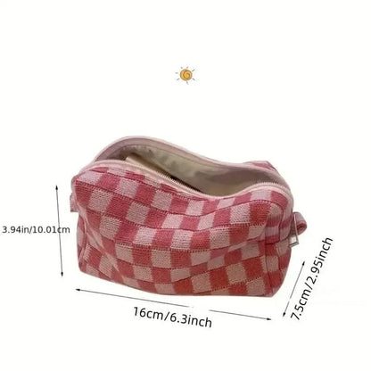 Checkered Pattern Zipper Makeup Bag - A-1 Thread Vault