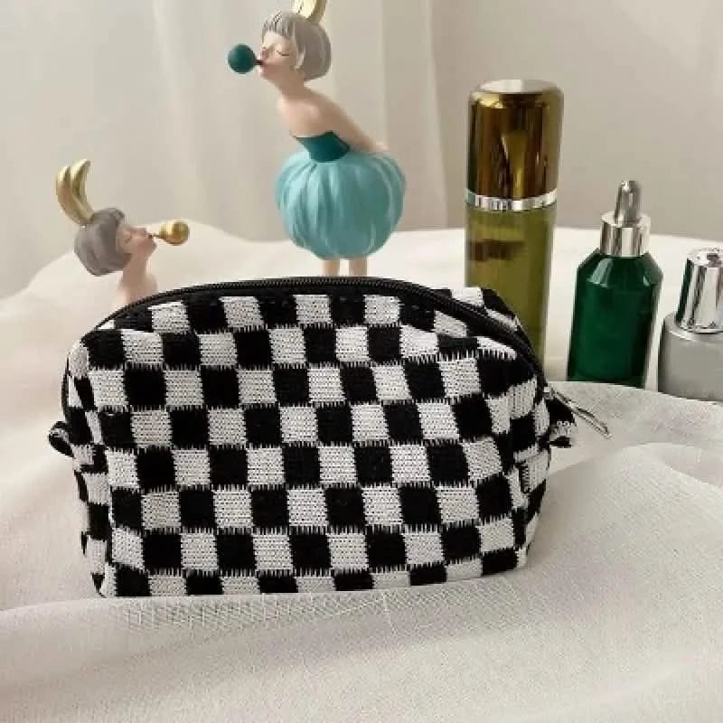 Checkered Pattern Zipper Makeup Bag - A-1 Thread Vault