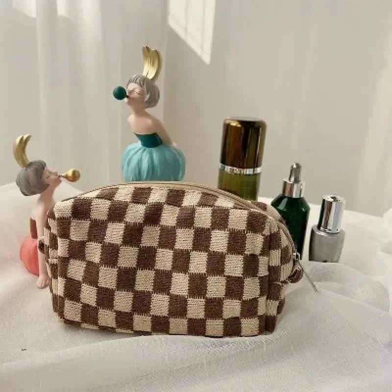 Checkered Pattern Zipper Makeup Bag - A-1 Thread Vault