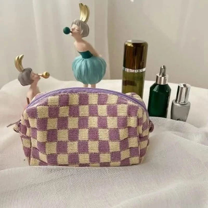 Checkered Pattern Zipper Makeup Bag - A-1 Thread Vault
