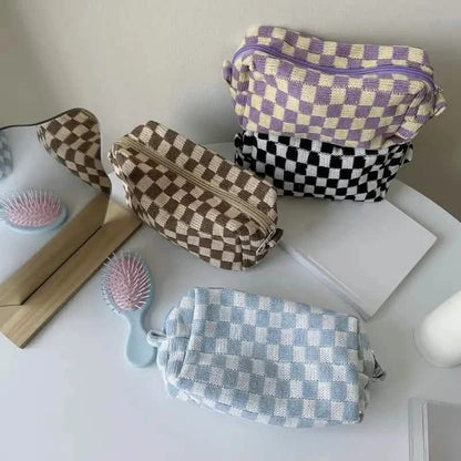Checkered Pattern Zipper Makeup Bag - A-1 Thread Vault
