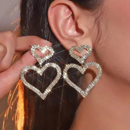 Chic Double Heart Rhinestone Stud Earrings - A-1 Thread Vault