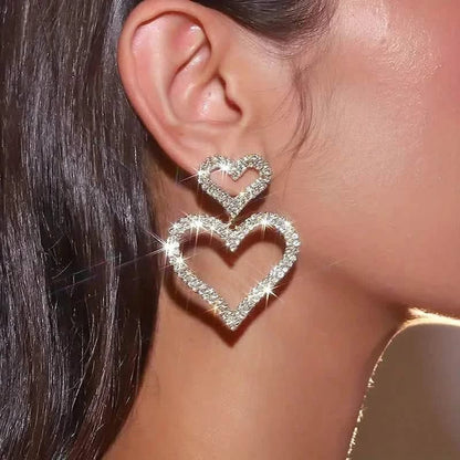 Chic Double Heart Rhinestone Stud Earrings - A-1 Thread Vault