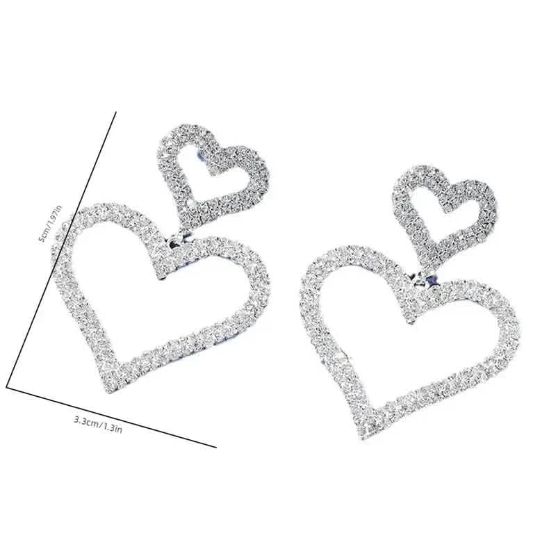 Chic Double Heart Rhinestone Stud Earrings - A-1 Thread Vault