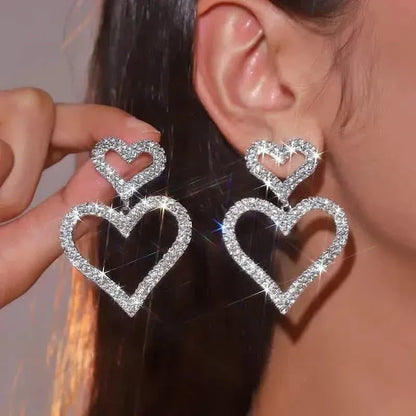 Chic Double Heart Rhinestone Stud Earrings - A-1 Thread Vault