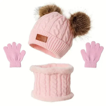 Children's Winter Knitted Wool Lining Warm Hat, Scarf, Glove Set For 2-5 Year Old Boys And Girls - A-1 Thread Vault