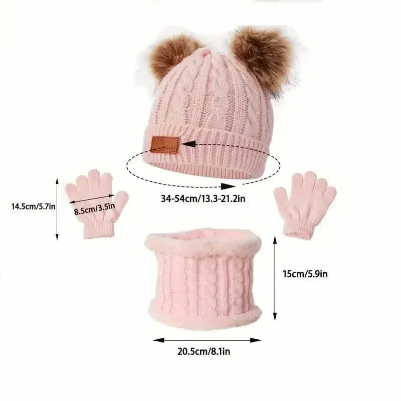 Children's Winter Knitted Wool Lining Warm Hat, Scarf, Glove Set For 2-5 Year Old Boys And Girls - A-1 Thread Vault