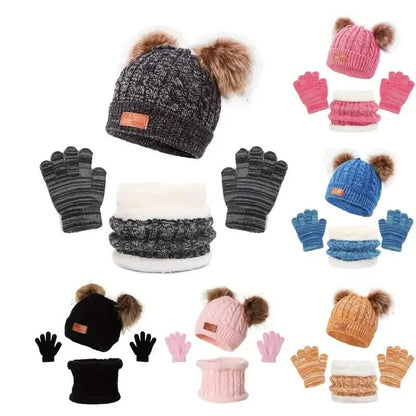 Children's Winter Knitted Wool Lining Warm Hat, Scarf, Glove Set For 2-5 Year Old Boys And Girls - A-1 Thread Vault