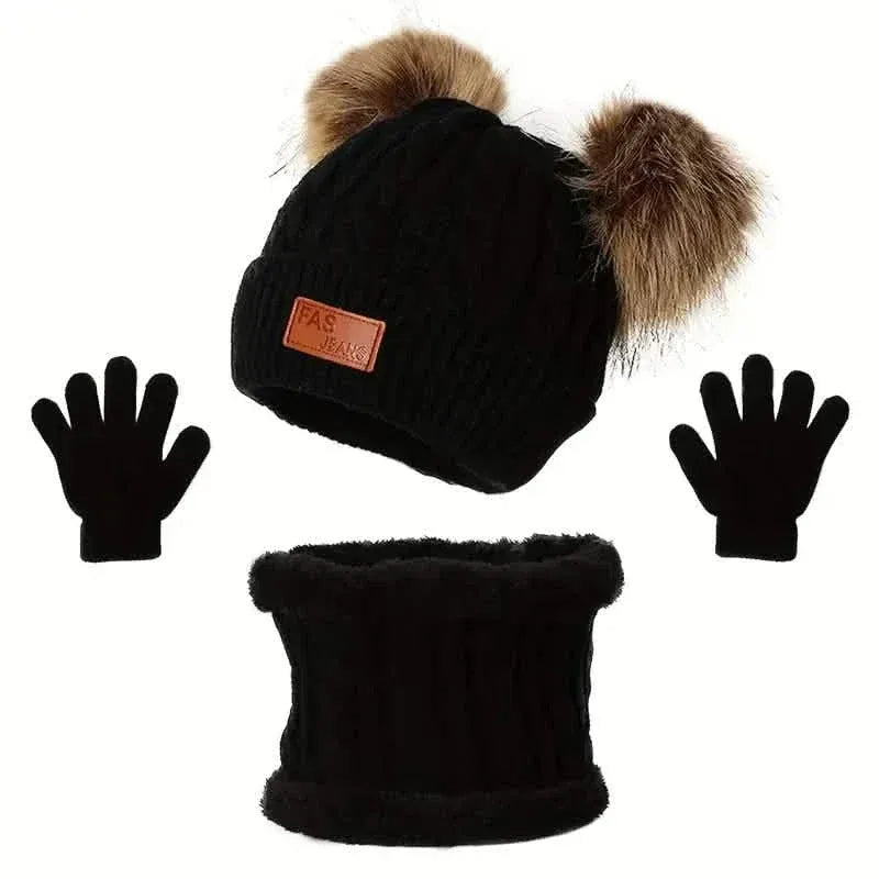 Children's Winter Knitted Wool Lining Warm Hat, Scarf, Glove Set For 2-5 Year Old Boys And Girls - A-1 Thread Vault