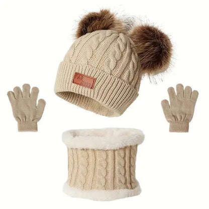 Children's Winter Knitted Wool Lining Warm Hat, Scarf, Glove Set For 2-5 Year Old Boys And Girls - A-1 Thread Vault