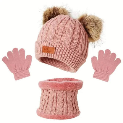 Children's Winter Knitted Wool Lining Warm Hat, Scarf, Glove Set For 2-5 Year Old Boys And Girls - A-1 Thread Vault