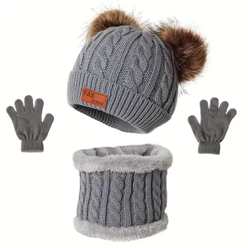 Children's Winter Knitted Wool Lining Warm Hat, Scarf, Glove Set For 2-5 Year Old Boys And Girls - A-1 Thread Vault