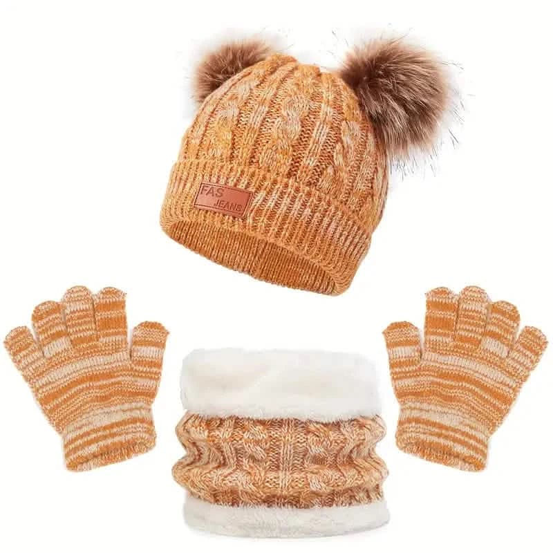 Children's Winter Knitted Wool Lining Warm Hat, Scarf, Glove Set For 2-5 Year Old Boys And Girls - A-1 Thread Vault