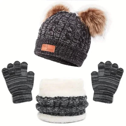 Children's Winter Knitted Wool Lining Warm Hat, Scarf, Glove Set For 2-5 Year Old Boys And Girls - A-1 Thread Vault