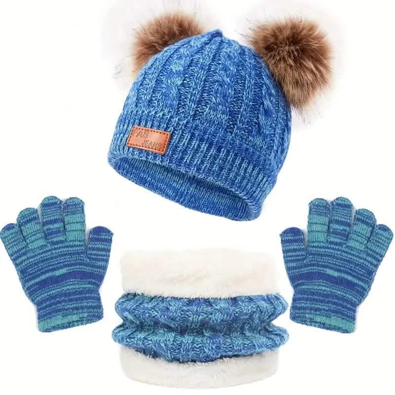 Children's Winter Knitted Wool Lining Warm Hat, Scarf, Glove Set For 2-5 Year Old Boys And Girls - A-1 Thread Vault
