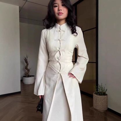 Chinese Frog Button Stand Collar Top & Wide-Leg Maxi Skirt Co-ord Set(MS483) - A-1 Thread Vault