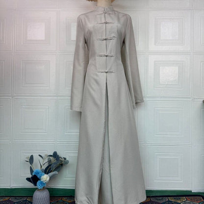 Chinese Frog Button Stand Collar Top & Wide-Leg Maxi Skirt Co-ord Set(MS483) - A-1 Thread Vault