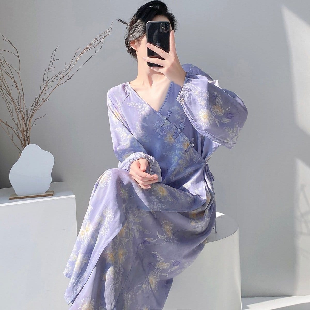 Chinese Style Jacquard & Print Maxi Wrap Dress(MS424) - A-1 Thread Vault
