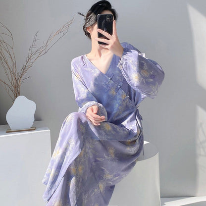 Chinese Style Jacquard & Print Maxi Wrap Dress(MS424) - A-1 Thread Vault