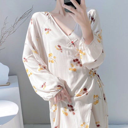 Chinese Style Jacquard & Print Maxi Wrap Dress(MS424) - A-1 Thread Vault