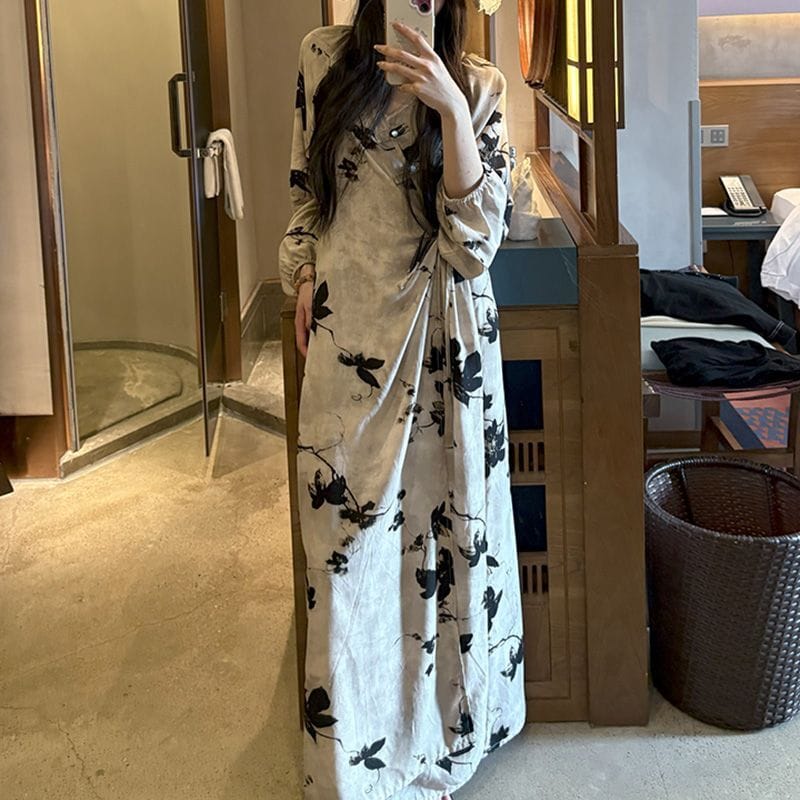 Chinese Style Jacquard & Print Maxi Wrap Dress(MS424) - A-1 Thread Vault