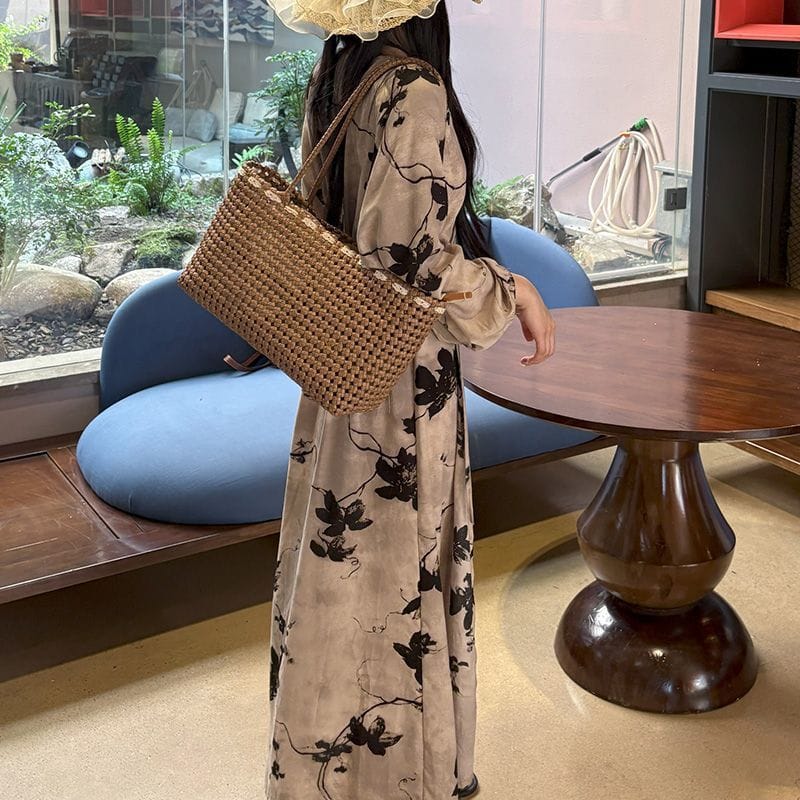 Chinese Style Jacquard & Print Maxi Wrap Dress(MS424) - A-1 Thread Vault