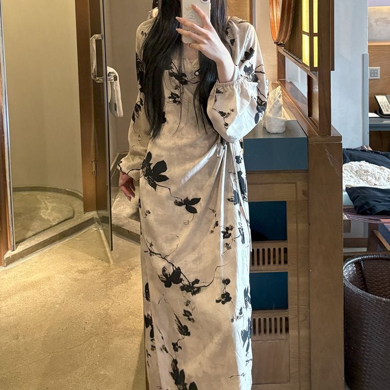 Chinese Style Jacquard & Print Maxi Wrap Dress(MS424) - A-1 Thread Vault