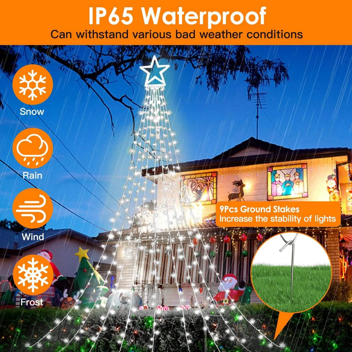 Christmas Hanging Waterfall String Light with Topper Star - A-1 Thread Vault