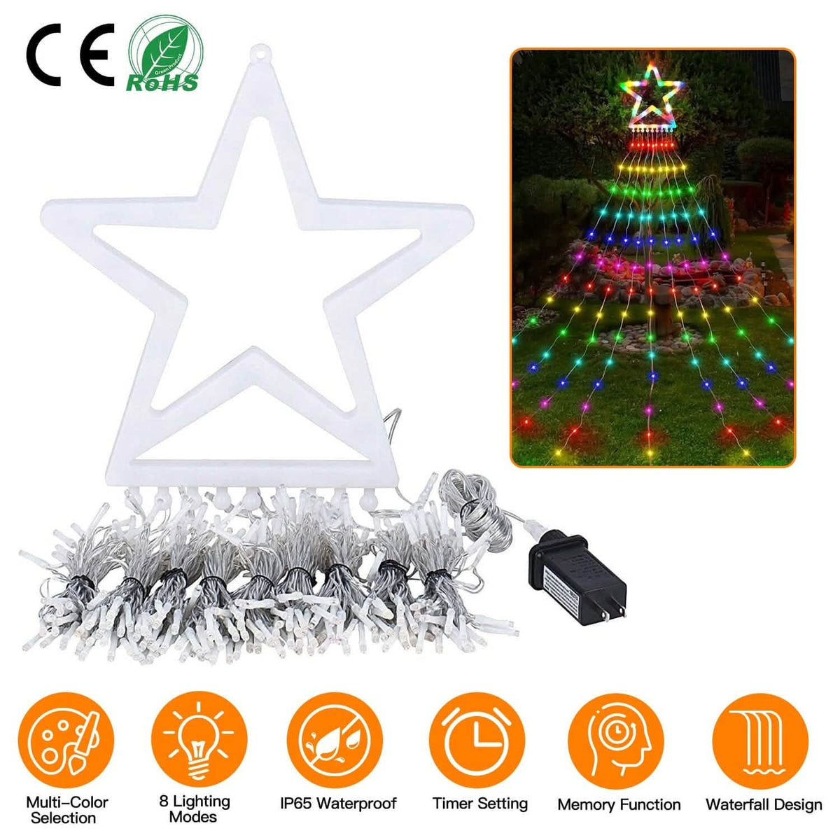 Christmas Hanging Waterfall String Light with Topper Star - A-1 Thread Vault