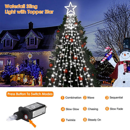 Christmas Hanging Waterfall String Light with Topper Star - A-1 Thread Vault