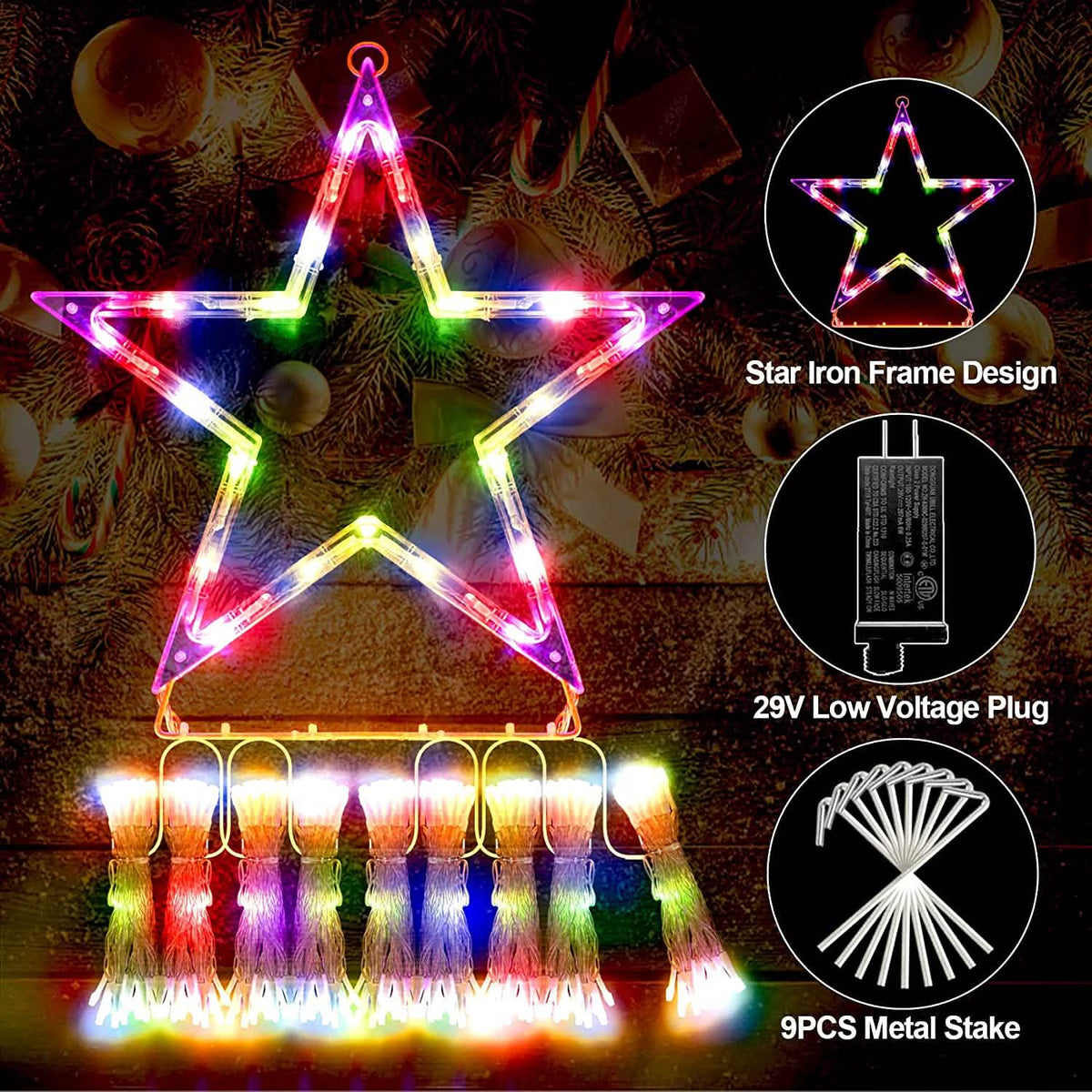 Christmas String Lights with 317 LED Star Hanging Twinkle Fairy Curtain Lights - A-1 Thread Vault