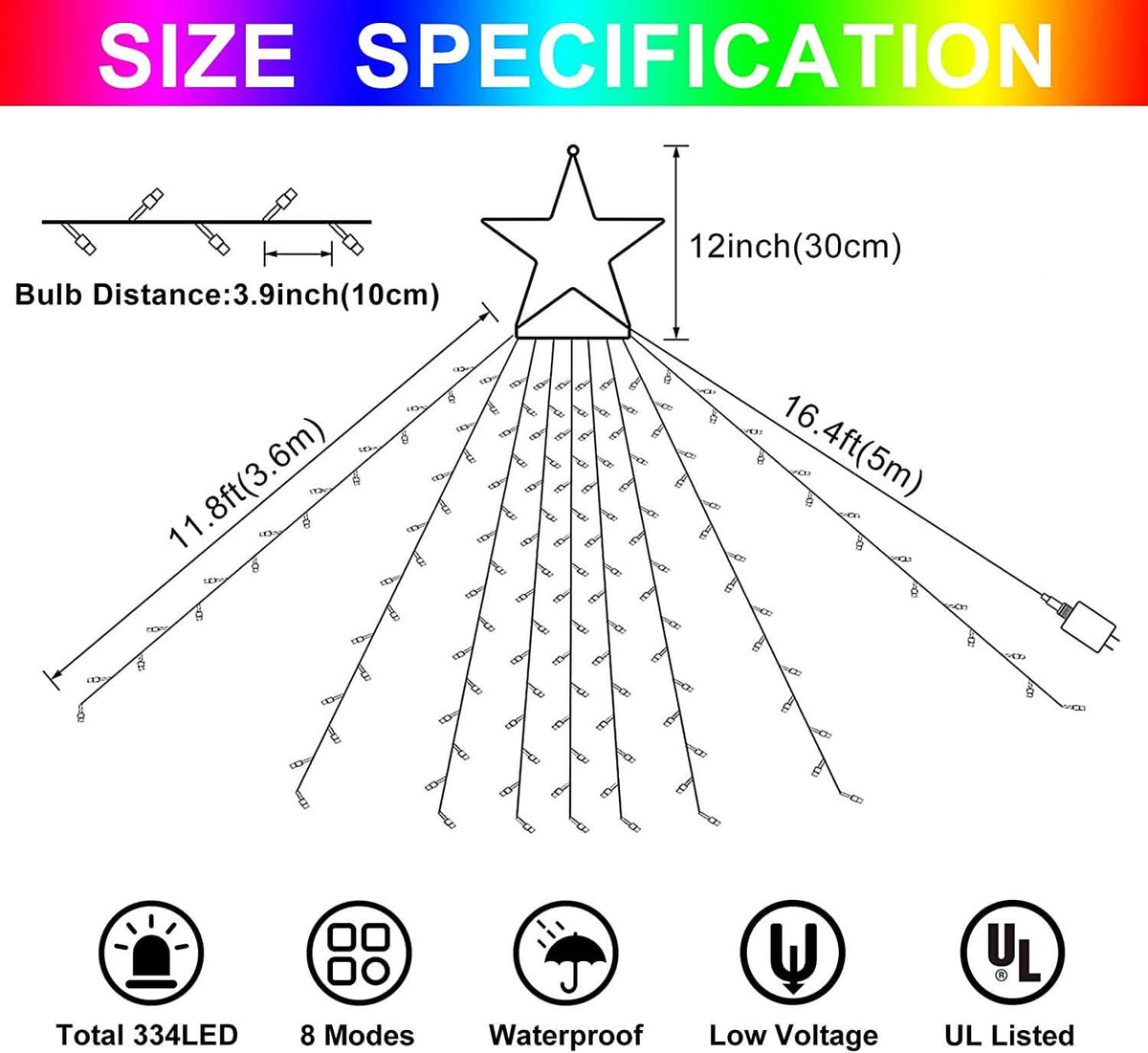 Christmas String Lights with 317 LED Star Hanging Twinkle Fairy Curtain Lights - A-1 Thread Vault