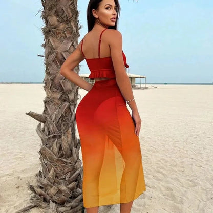 Cikini Sexy Gradient Color Three Piece Swimsuit Mesh Bikinis Set Summer Beach Swimwear Bathing Suit For Women - A-1 Thread Vault