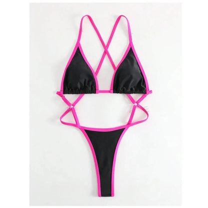 Cikini Summer Beach Women's Contrast Trim Halterneck One-Piece Swimsuit Sexy Swimwear Bathing Suit - A-1 Thread Vault