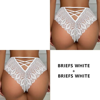 CINOON 2PCS/Set New Panties Women Lace Underwear Sexy Low-Waist Briefs Hollow Out G String Underpant Embroidery Female Lingerie - A-1 Thread Vault