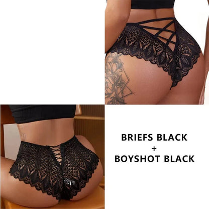 CINOON 2PCS/Set New Panties Women Lace Underwear Sexy Low-Waist Briefs Hollow Out G String Underpant Embroidery Female Lingerie - A-1 Thread Vault