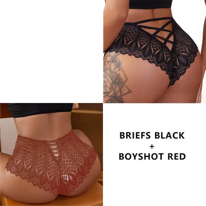 CINOON 2PCS/Set New Panties Women Lace Underwear Sexy Low-Waist Briefs Hollow Out G String Underpant Embroidery Female Lingerie - A-1 Thread Vault
