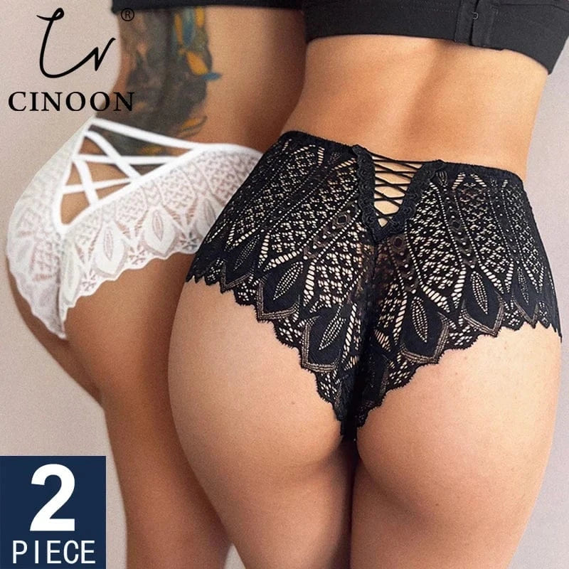 CINOON 2PCS/Set New Panties Women Lace Underwear Sexy Low-Waist Briefs Hollow Out G String Underpant Embroidery Female Lingerie - A-1 Thread Vault
