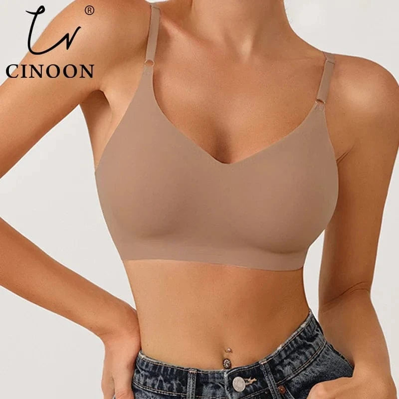 CINOON Seamless Bras for Woman Push Up Underwear Sleep Removable Padded Bralette One Piece Brassiere Wireless Comfort Intimate - A-1 Thread Vault