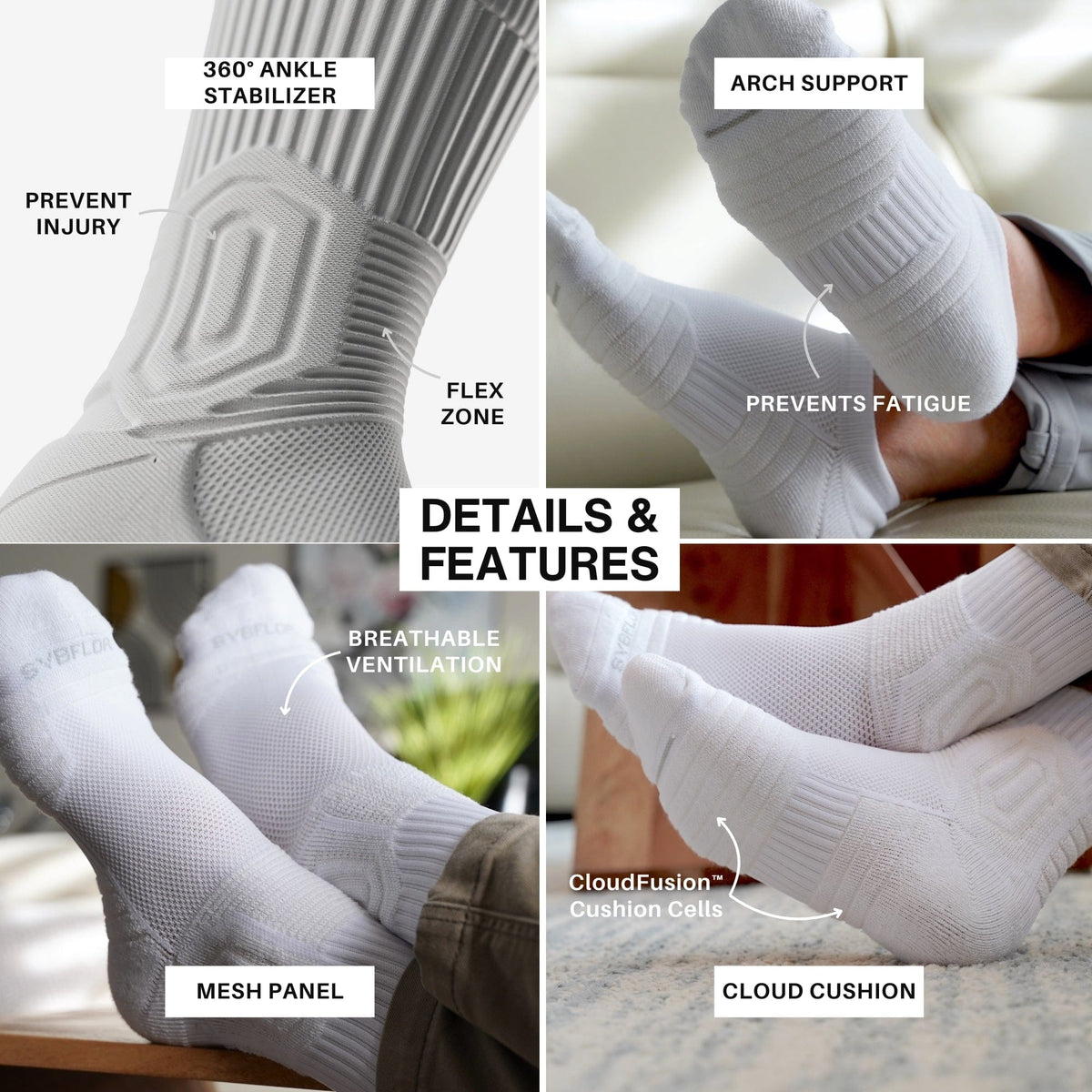 CloudFusion™ Athletic Cushioned Crew Socks - A-1 Thread Vault