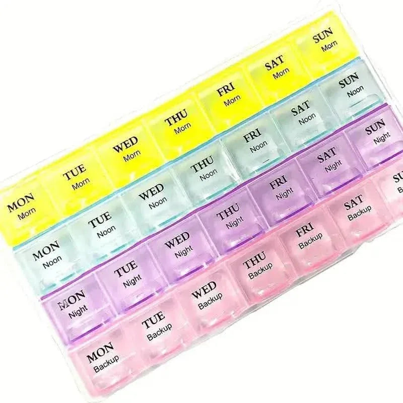 Colorful 28-Compartment Pill Organizer - Portable, Large Capacity Health Care Box - A-1 Thread Vault