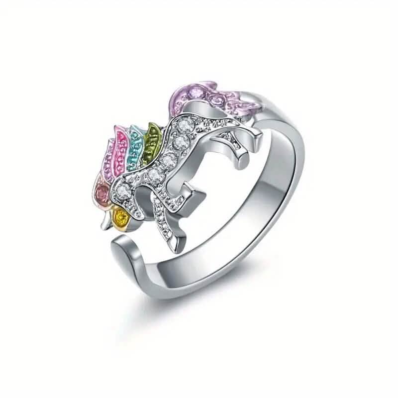 Colorful Cartoon-Themed Unicorn Earrings, Necklace, Ring & Bracelet Jewelry Set - A-1 Thread Vault