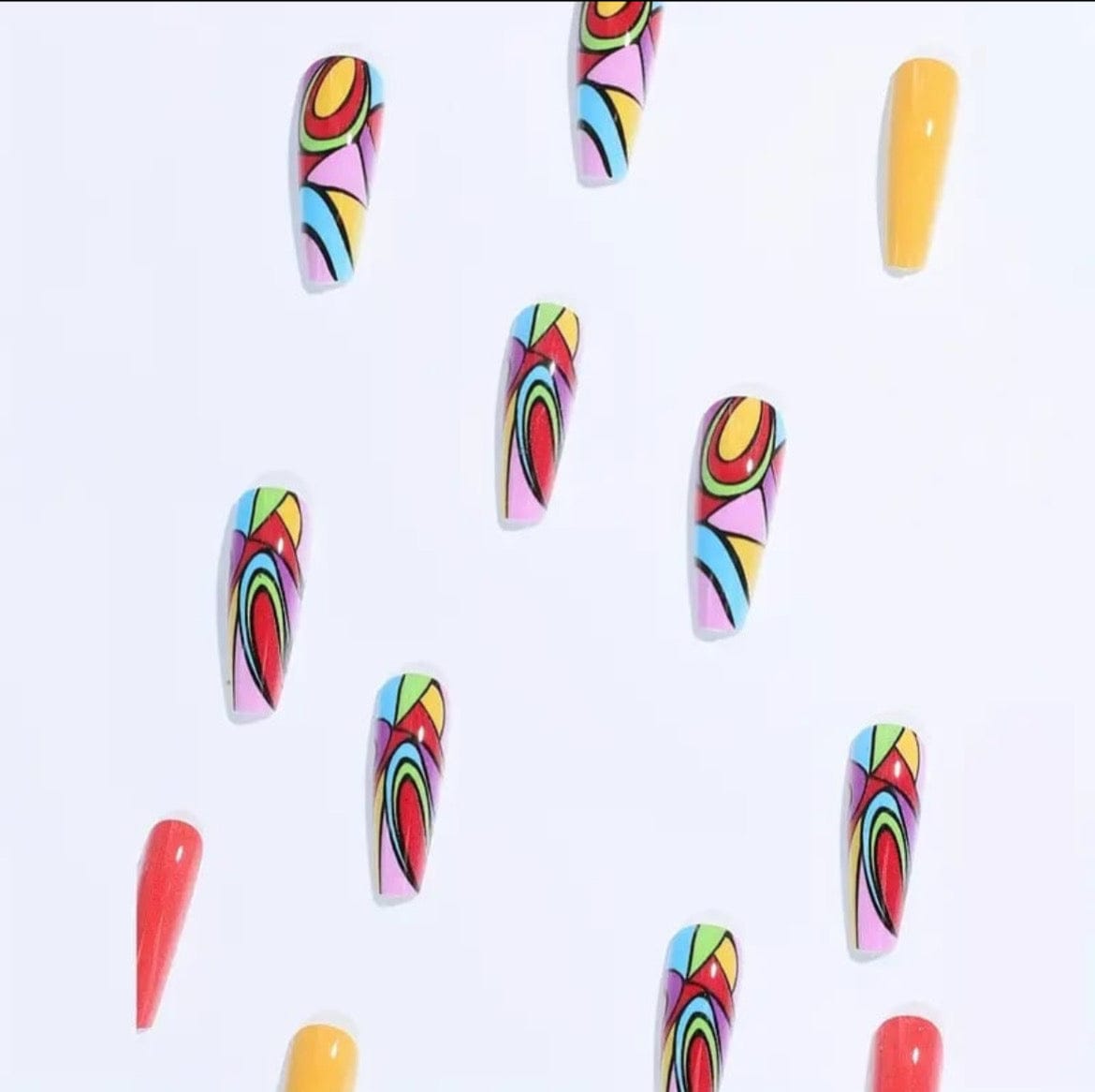 Colorful Geometric Ballerina Press On Nails (24pcs) - A-1 Thread Vault