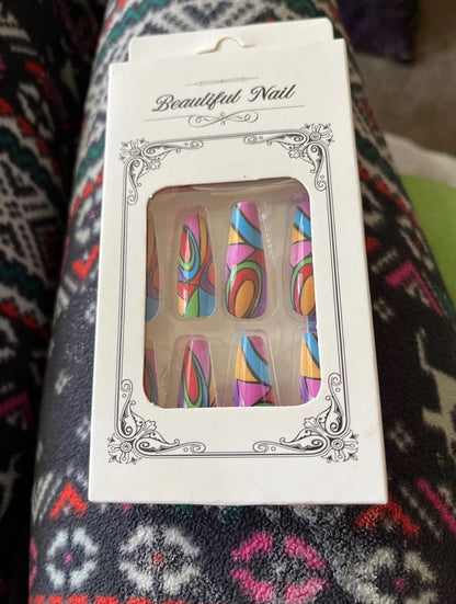 Colorful Geometric Ballerina Press On Nails (24pcs) - A-1 Thread Vault